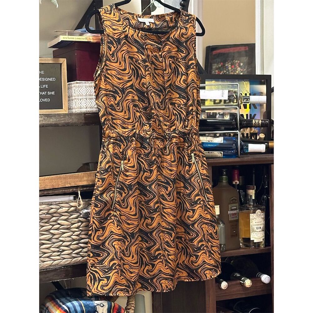 Speed Control NY Women's Orange Swirl Print Sleeveless Fit & Flare Dress (L)
